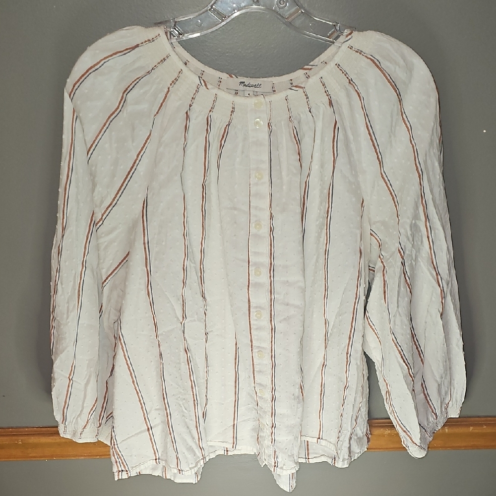 Madewell Ivory, Blue and Rust Striped Button-down Blouse